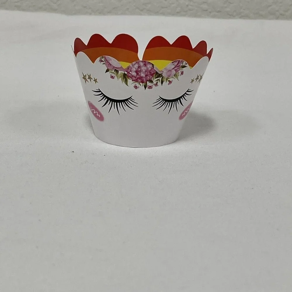 24 Double Sided Unicorn Cupcake Wrapper Rounds Decorate Reversible Rainbow